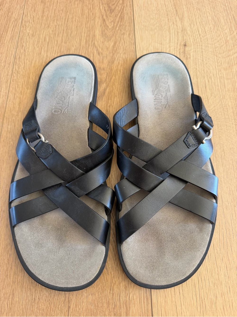 Salvatore Ferragamo Black Leather-Strap Sandals
